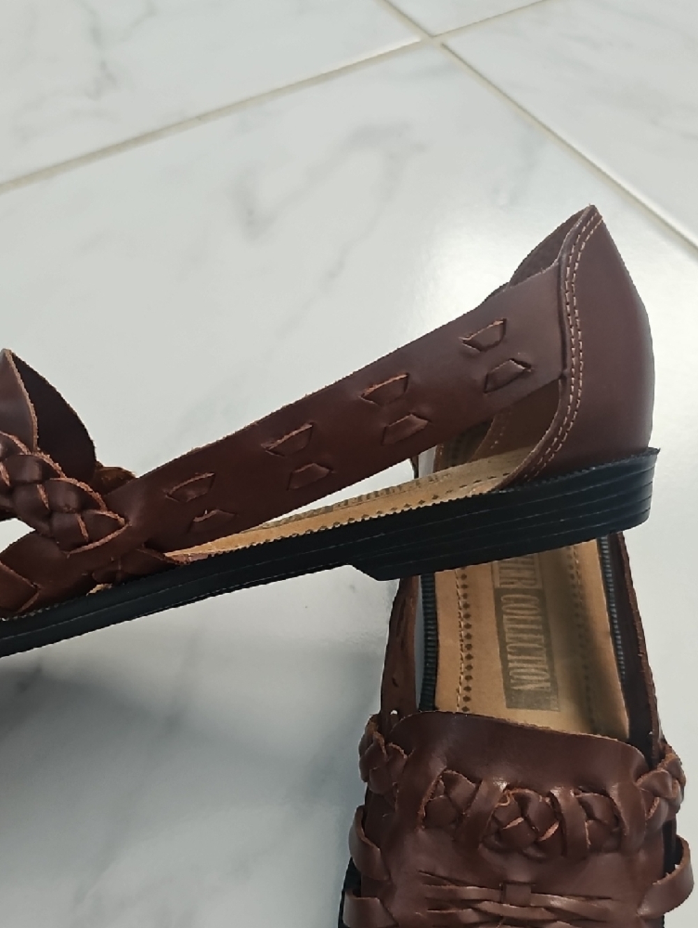 Woven Brown Genuine Leather Huarache Flats. - Picture 2 of 5